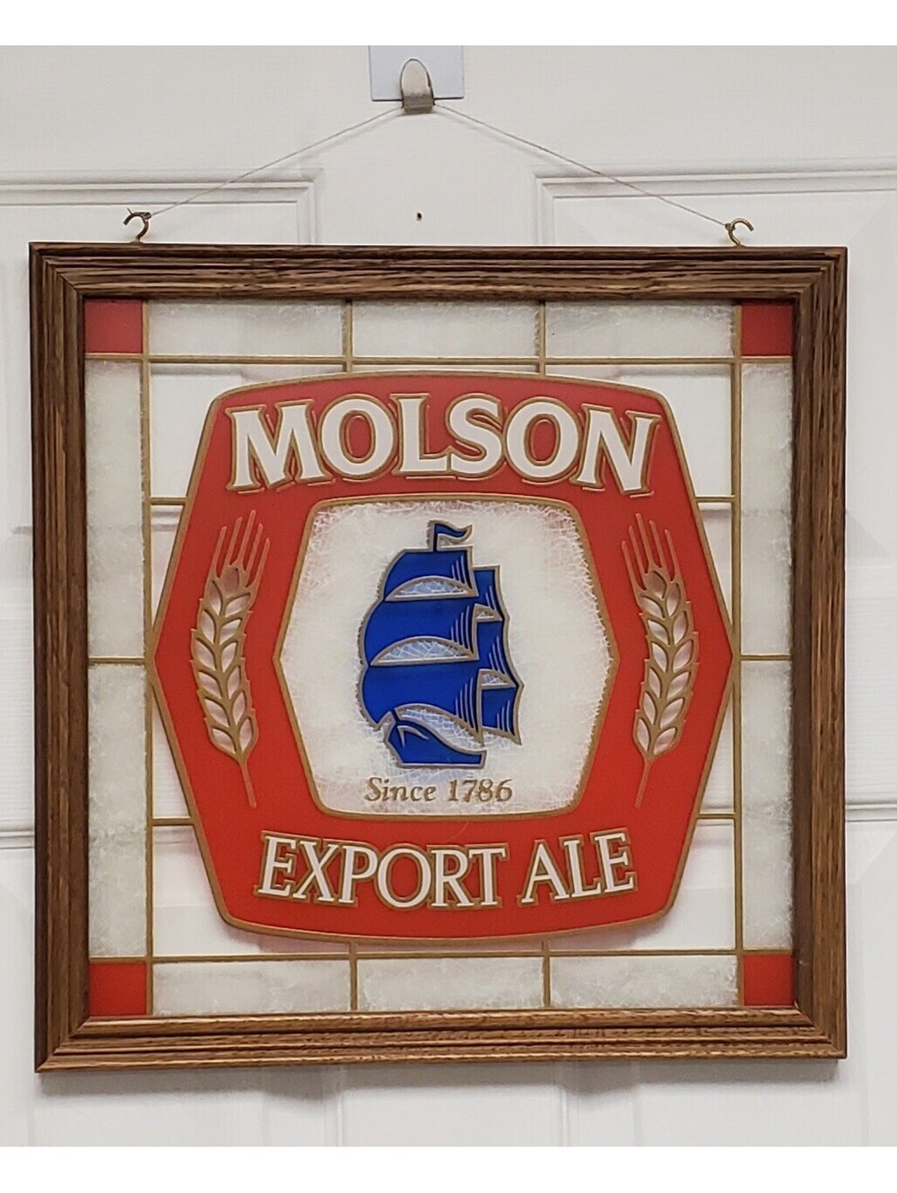 Molson Export Ale Vintage Stained Glass Bar Sign 16"x16" VG